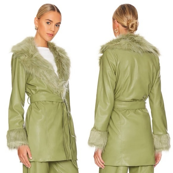 NWT Show Me Your Mumu Penny Lane Faux Leather Wrap Jacket Sage Green - Small - Picture 3 of 10